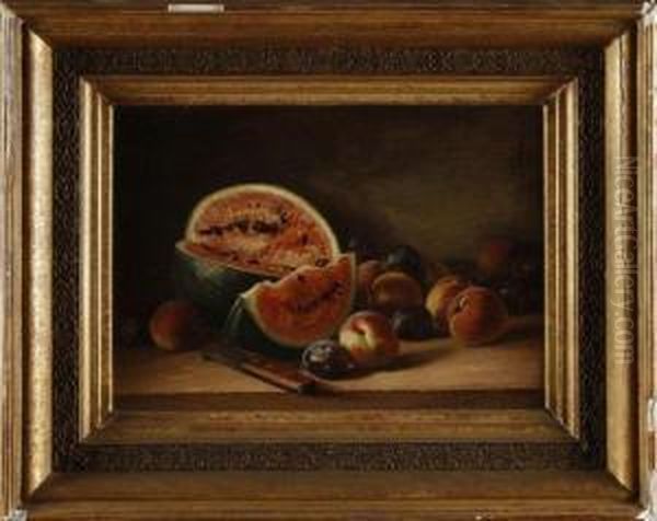 Pasteques, Peches Et Prunes. Oil Painting by Antoine Gadan