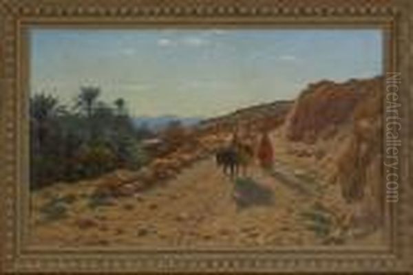 Desert Landscape With Figures On A Road Oil Painting by Antoine Gadan