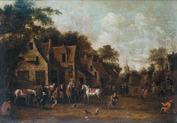 A Village Street With Horsemen Before Aninn Oil Painting by Barent Gael