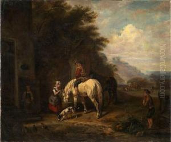 A Village Scene With A Traveler Outside An Inn Oil Painting by Barent Gael