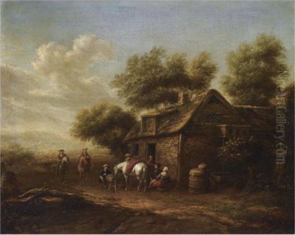 A Dune Landscape With Travellers Resting Outside An Inn Oil Painting by Barent Gael