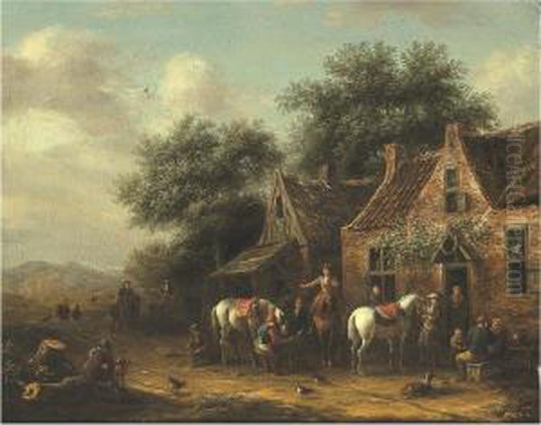 Horsemen Beside A Cottage Oil Painting by Barent Gael