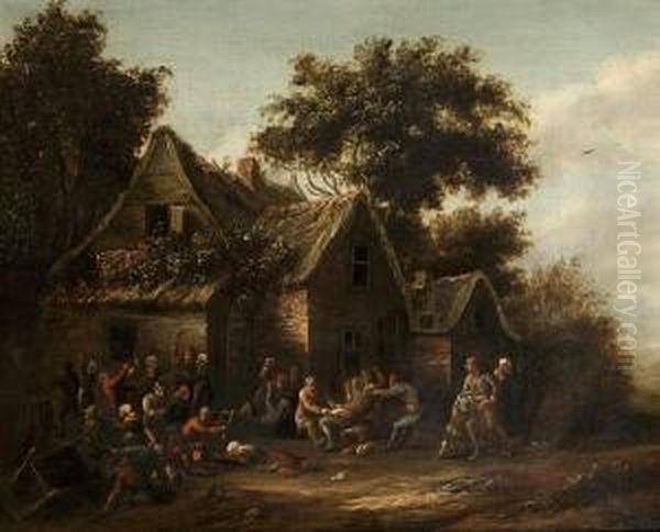 Peasants Brawling Outside A Village Tavern Oil Painting by Barent Gael