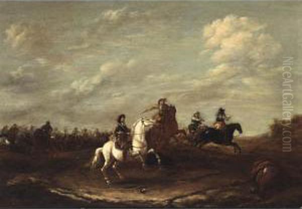 A Cavalry Skirmish Oil Painting by Barent Gael