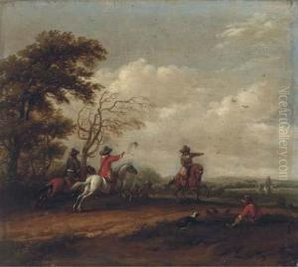 A Wooded Landscape With A Hawking Party Oil Painting by Barent Gael