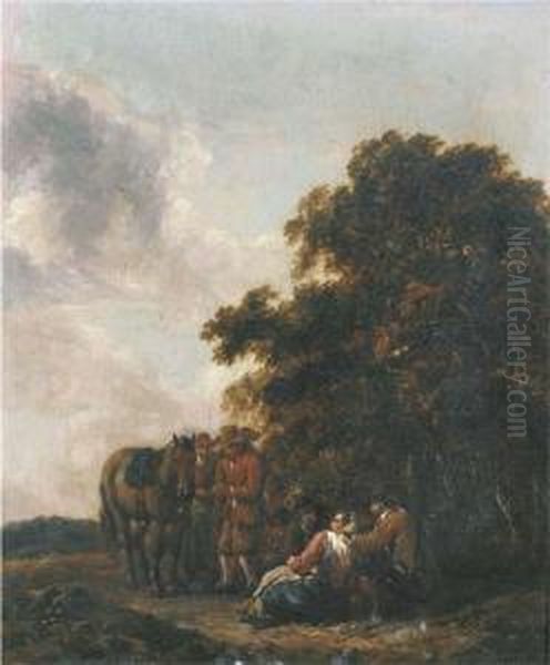 Travellers Resting At The Edge Of A Wood Oil Painting by Barent Gael