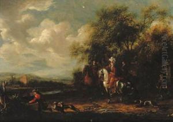 A Hunting Party Oil Painting by Barent Gael