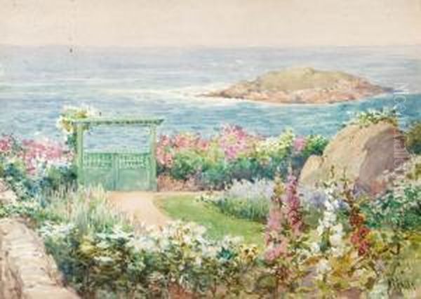 Coastal View From A Summer Garden. Oil Painting by Robert Ford Gagen