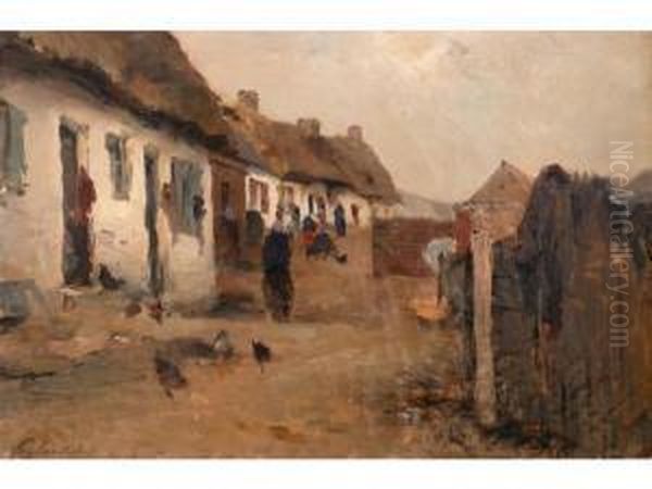 L Entree Du Village Oil Painting by Gustave Gagliardini