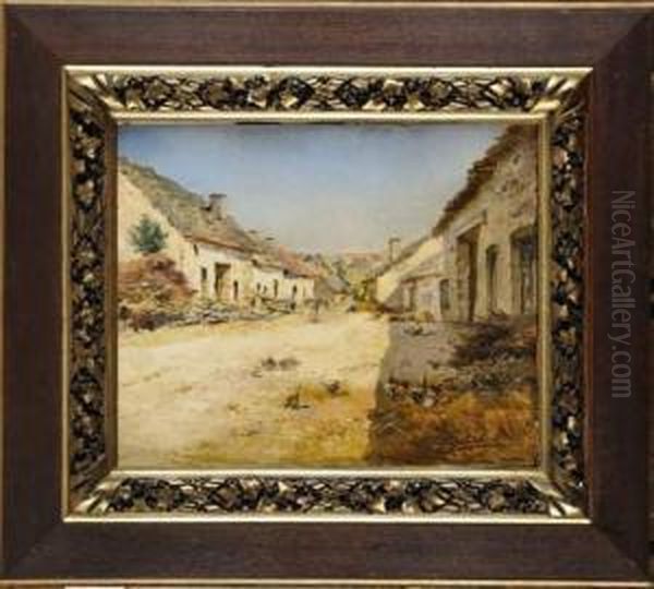 L'entree Du Village Oil Painting by Gustave Gagliardini