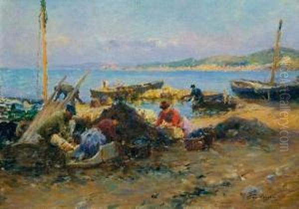 Le Matin Sur La Rive Oil Painting by Gustave Gagliardini