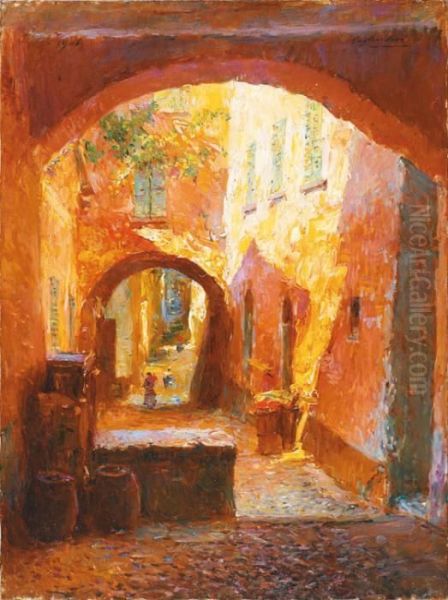 Une Rue En Provence Oil Painting by Gustave Gagliardini