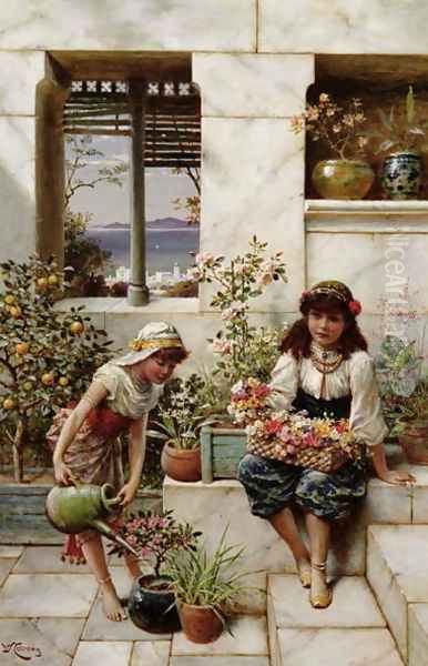 Flower Girls Oil Painting by William Stephen Coleman