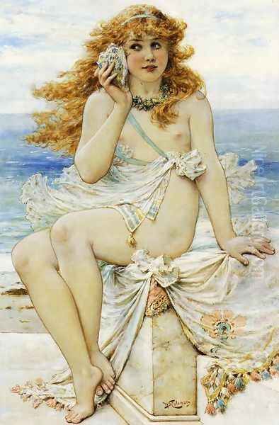 Nymph with Conch Shell Oil Painting by William Stephen Coleman