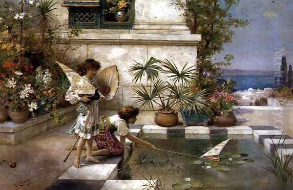 Children Playing with Boats, 1900 ( Oil Painting by William Stephen Coleman