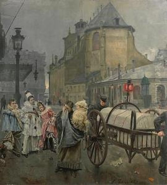 La Place Sainte Gudule A Bruxelles Oil Painting by Franz Bernard Gailliard