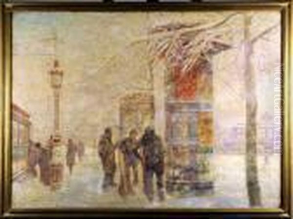 Grand Boulevard Anime Sous La Neige Oil Painting by Franz Bernard Gailliard