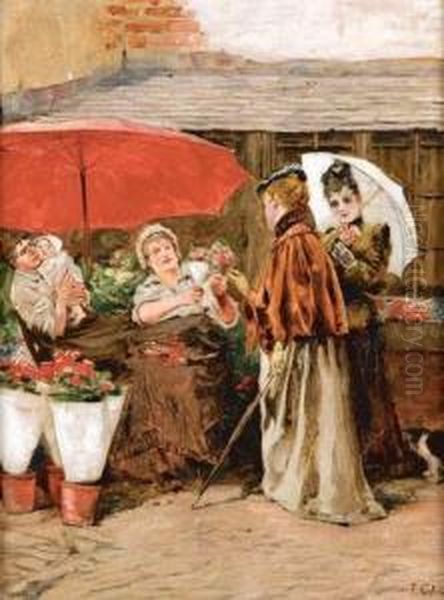 Le Marche Aux Fleurs Oil Painting by Franz Bernard Gailliard