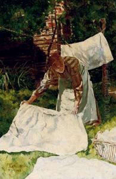 Washing Day Oil Painting by Franz Bernard Gailliard