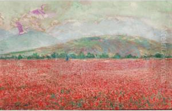 Paysage Au Coquelicots Oil Painting by Franz Bernard Gailliard