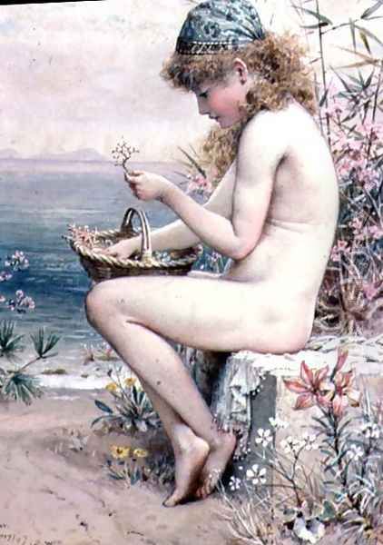 Girl with a Basket of Coral Oil Painting by William Stephen Coleman