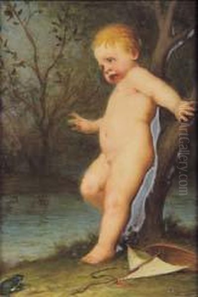 Putto Spaventato Da Una Rana Oil Painting by Luigi Gainotti