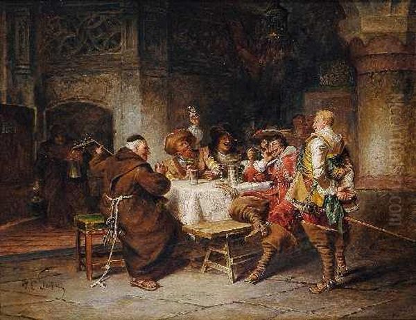 Landsknechte Und Monche Bei Wein Und Musik Oil Painting by Jacob Emmanuel Gaisser