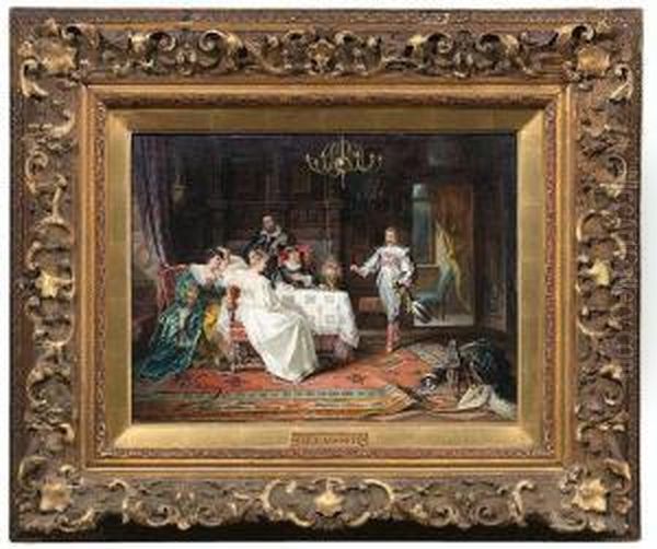 Elegante Gesellschaft Im Saloninterieur, Den Auftritt Eines Lautenspielers Erwartend Oil Painting by Jacob Emmanuel Gaisser