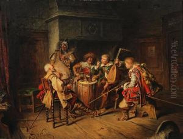 Frohliche Musketiere Beim Musizieren Oil Painting by Jacob Emmanuel Gaisser