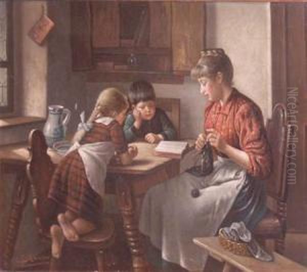 The Reading Lesson Oil Painting by Jacob Emmanuel Gaisser