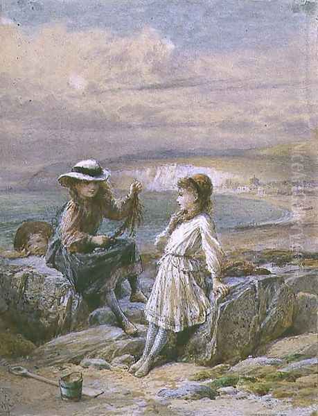 Two Girls and a Boy with Seaweed, 1900 Oil Painting by William Stephen Coleman