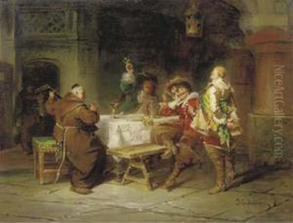 Zecherrunde Im Klosterkeller Oil Painting by Jacob Emmanuel Gaisser