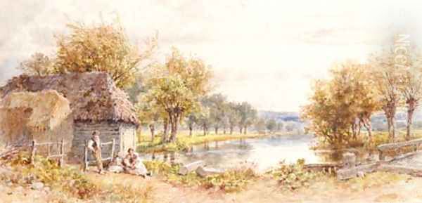 A family resting beside a river Oil Painting by William Stephen Coleman