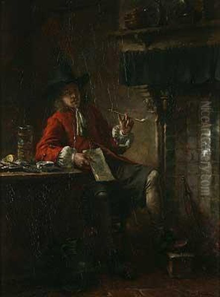 Niederlandisches Interieur Mit Austerngenieser Am Kamin Oil Painting by Max Gaisser