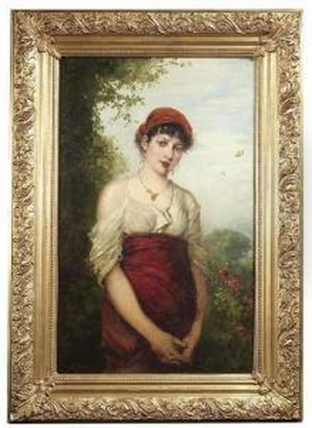 A Female Southerner In A Front Of A Summery Landscape Oil Painting by Max Gaisser