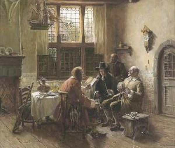 Herrenrunde In Einem Altniederlandischen Interieur. Oil Painting by Max Gaisser