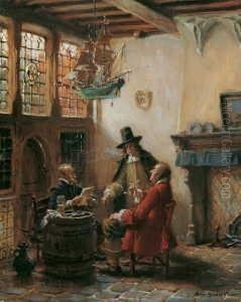 Altdeutsches Interieur Mit Drei
 Herren. Oil Painting by Max Gaisser