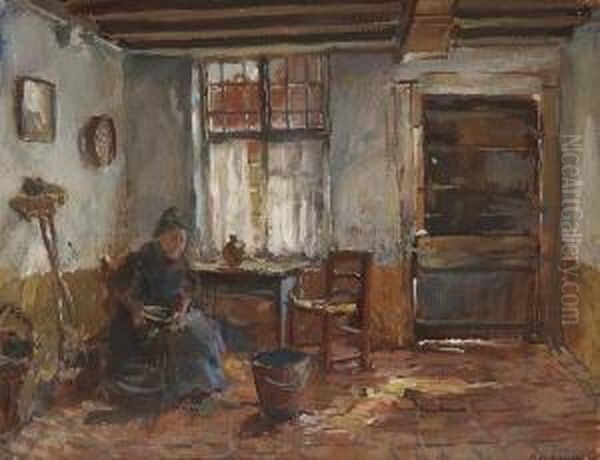 Hollandische Magd In Der
 Kuche. Oil Painting by Max Gaisser