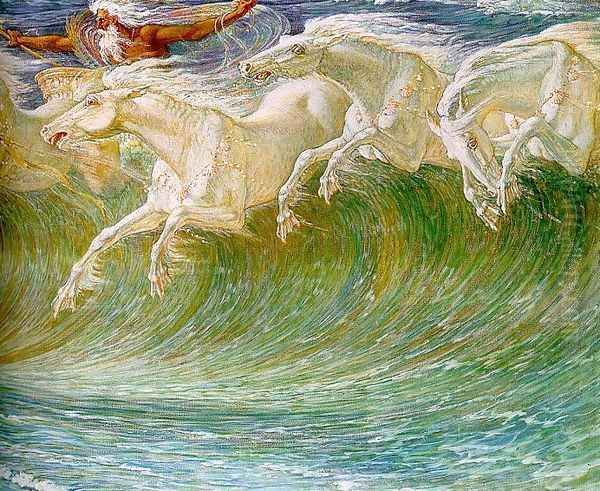 The Horses of Neptune (detail) 1892 Oil Painting by Walter Crane