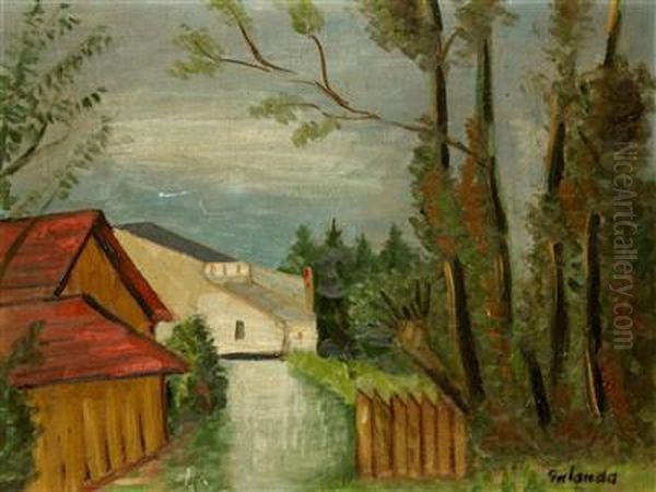 A Landscape With Houses Oil Painting by Mikulas Galanda