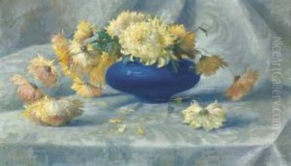 Stillleben Mit Astern In Blauer Vase. Oil Painting by Gioachimo Galbusera