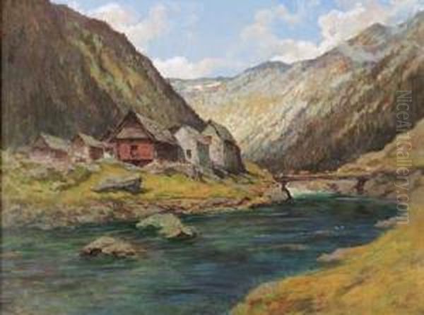 Tessiner Dorf An Einem Fluss. Oil Painting by Gioachimo Galbusera