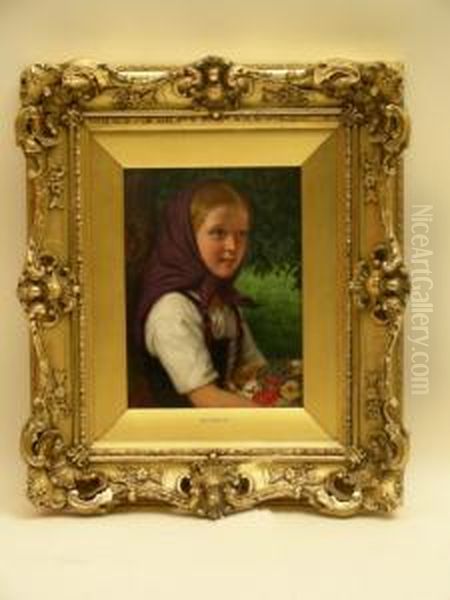 Young Girl Collecting Flowers Oil Painting by William Gale