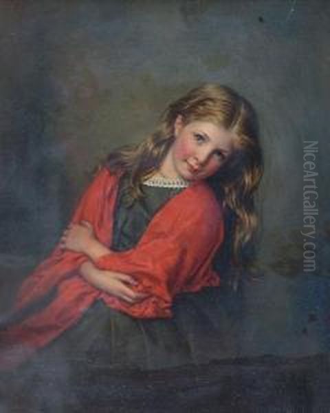 Portrait Of A Young Girl Wearing Red Shawl Oil Painting by William Gale