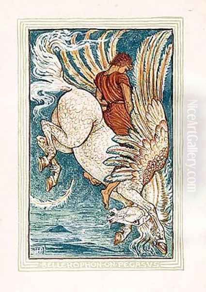 Bellerophon on Pegasus Oil Painting by Walter Crane