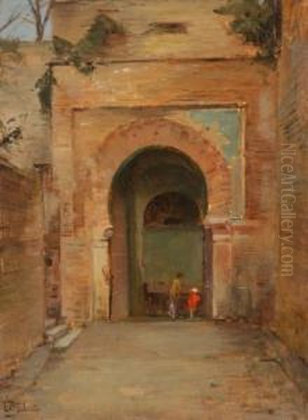 Portico Con Figure Oil Painting by Leopoldo Galeota