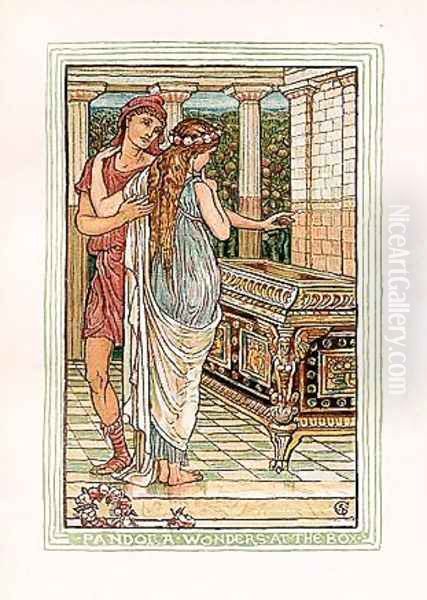 Pandora wonders at the box Oil Painting by Walter Crane