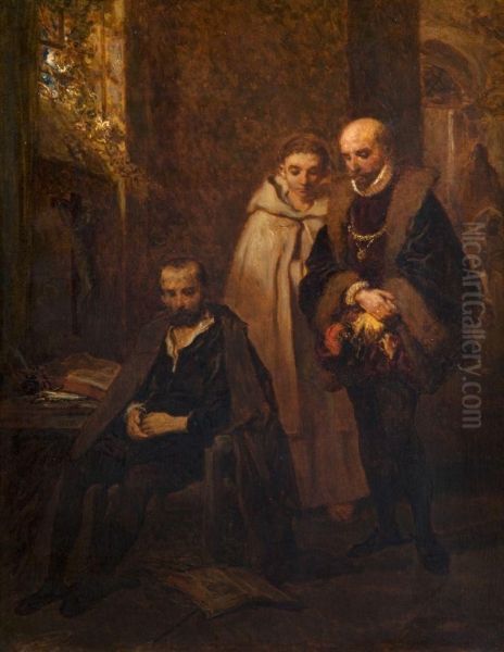 Montaigne Visitant Le Tasse Au Monastere De Saint Just Oil Painting by Louis Gallait