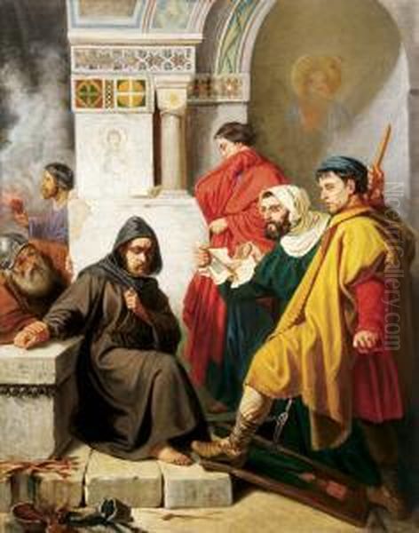 Iconoclasts Confronting An Iconographer Oil Painting by Louis Gallait