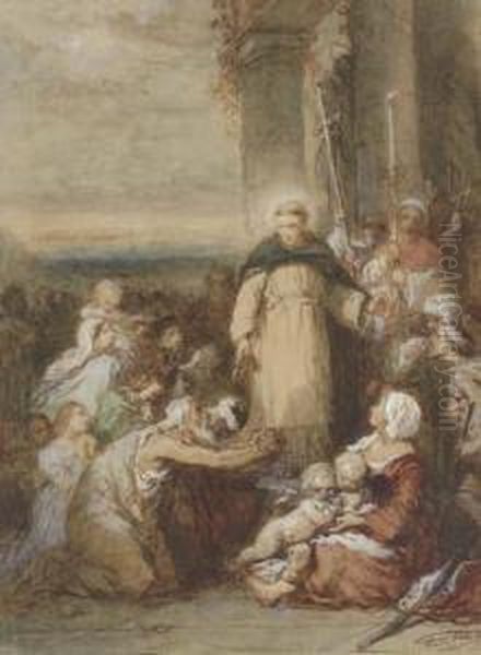 Saint Francis Preaching To The Poor Oil Painting by Louis Gallait